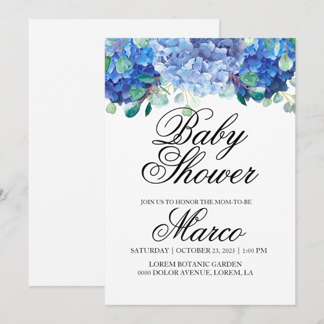 Baby shower invitation hydrangea (Front/Back)
