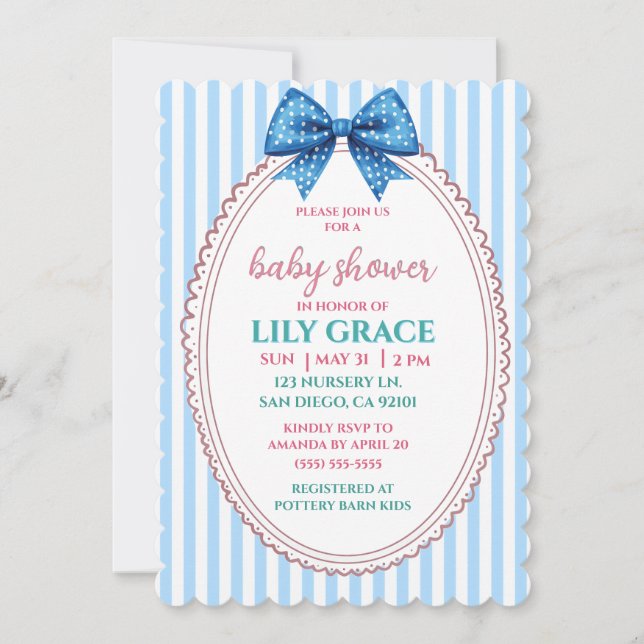 Baby Shower Invitation I Preppy Pastel Bow (Front)