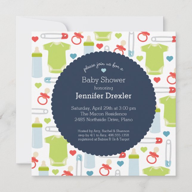 Baby Shower Invitation in Navy (Front)