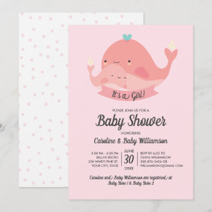 Baby Shower Invitation It's a Girl Cute Whale
