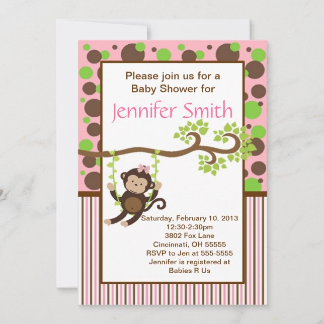 Baby Shower Invitation - Jungle Monkey (Front)