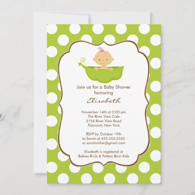 Baby Shower Invitation Little Pea Pod Girl (Front)