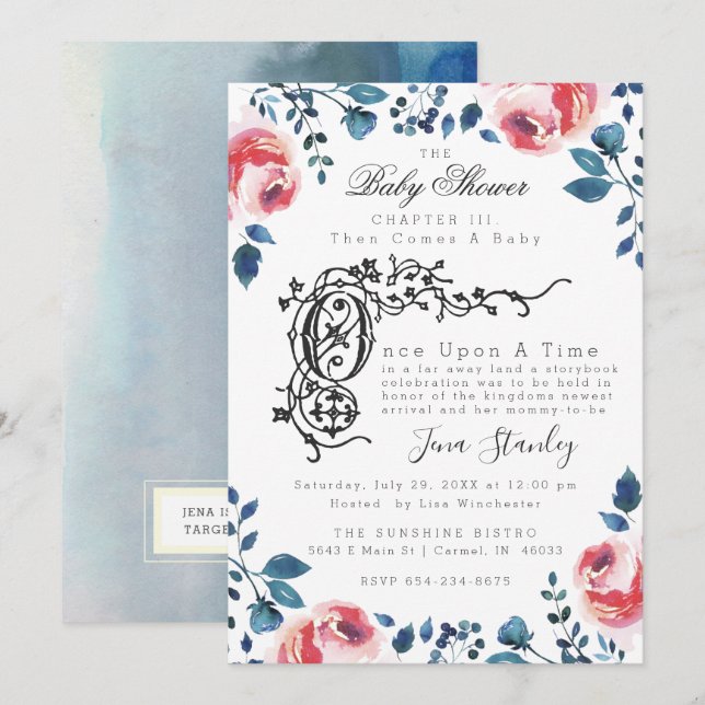 BABY SHOWER INVITATION | Modern Floral Storybook (Front/Back)