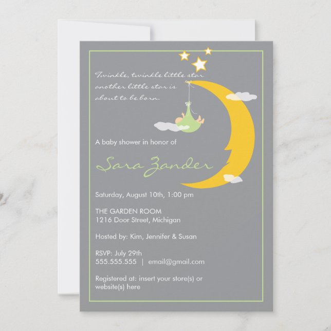 Baby Shower Invitation Moon and Stars (Front)