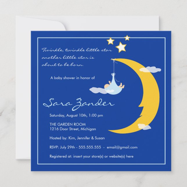 Baby Shower Invitation Moon and Stars (Front)