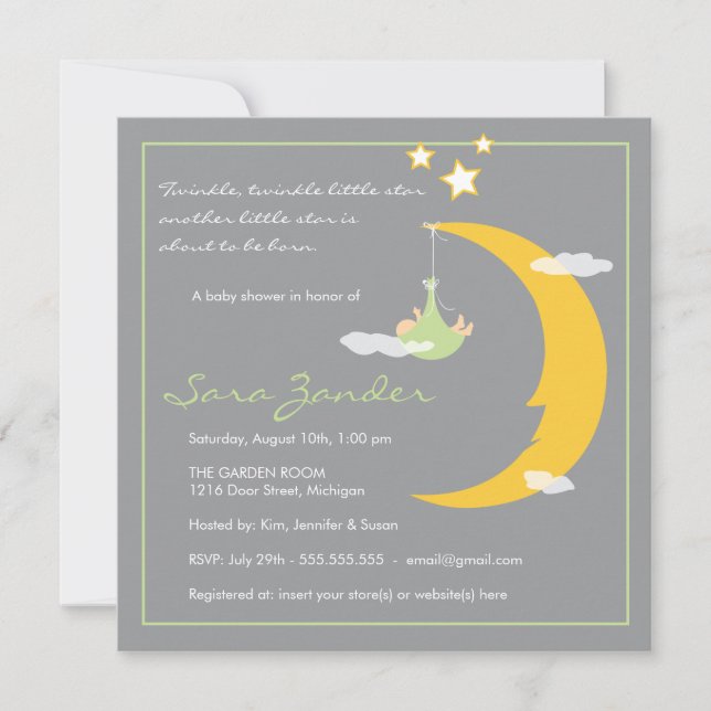 Baby Shower Invitation Moon and Stars (Front)