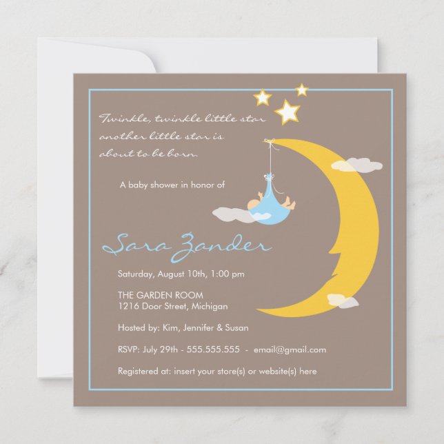 Baby Shower Invitation Moon and Stars (Front)