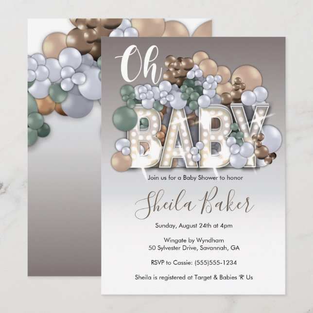 Baby Shower Invitation - "Oh Baby" Gender Neutral (Front/Back)