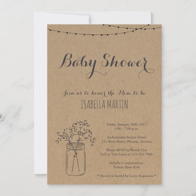 Baby Shower Invitation on Kraft Background (Front)