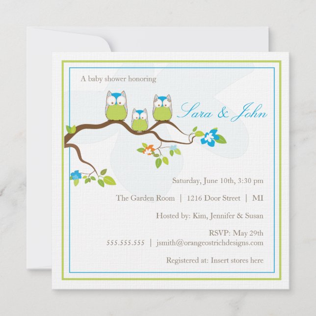 Baby Shower Invitation - Owl Family (Front)