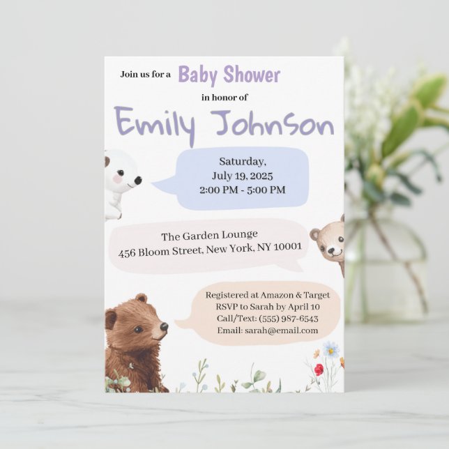 Baby Shower Invitation – Personalised Baby Celebra (Standing Front)