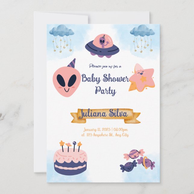 Baby Shower Invitation Pink alien invitation (Front)