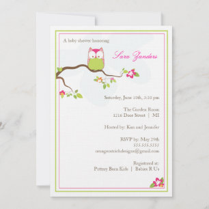 Baby Shower Invitation - Pink  and Green Baby Owl