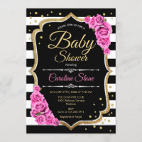 Baby Shower Invitation Pink Black White Stripes