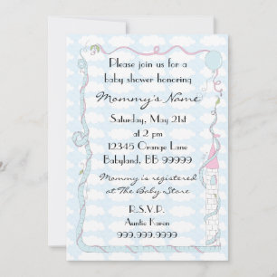 Baby Shower Invitation. Pink/Blue/Castle Invitation