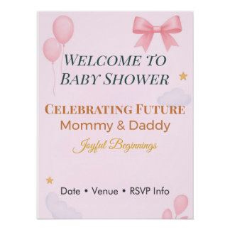 Baby Shower Invitation Pink Bow Joyful Beginnings  Poster