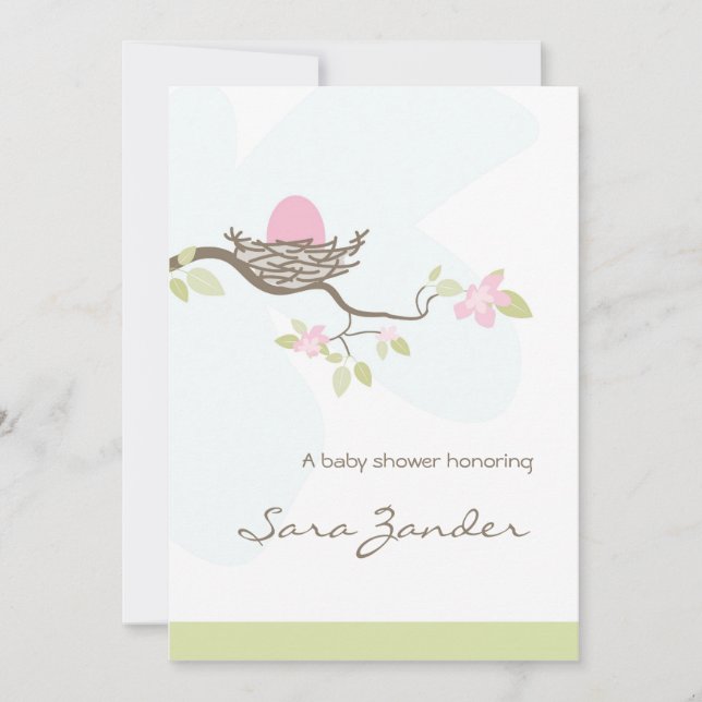Baby Shower Invitation - Pink Egg in Nest (Front)