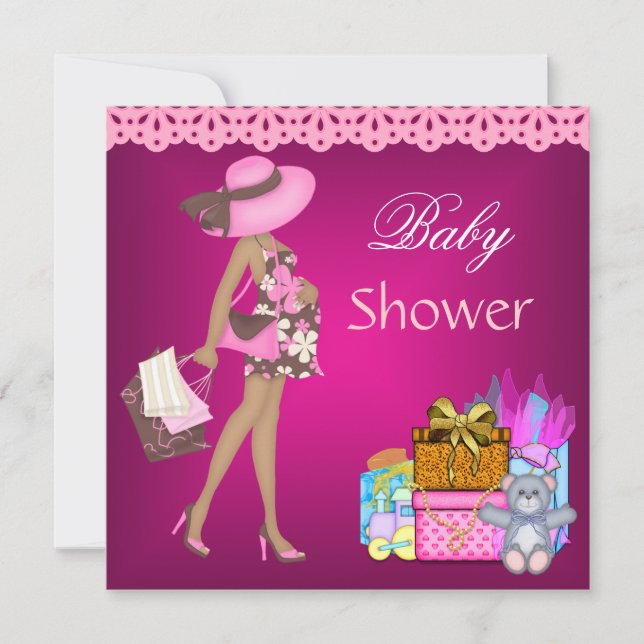 Baby Shower Invitation Pink Gifts Bear 3 (Front)