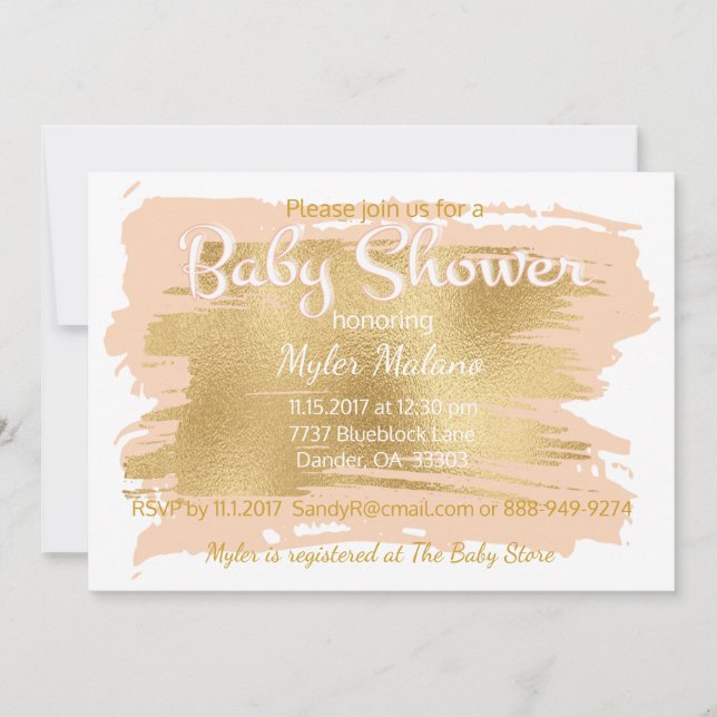 Baby Shower Invitation Pink/Gold (Front)