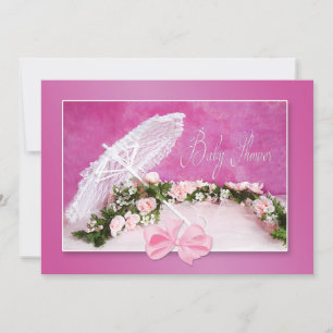 BABY SHOWER INVITATION - PINK/PARASOL/ROSES