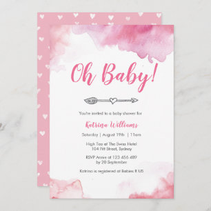 Baby Shower invitation Pink watercolor boho arrow