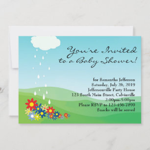 Baby Shower Invitation, Primary Flowers and Rain Invitation
