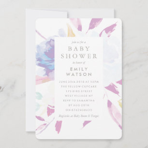 Baby Shower Invitation Purple Floral Watercolor