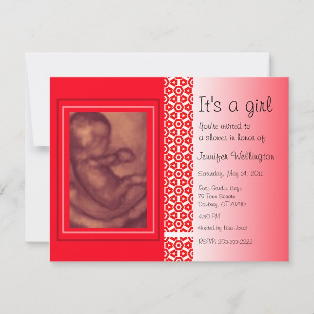 Baby Shower Invitation Red Ultrasound (Front)