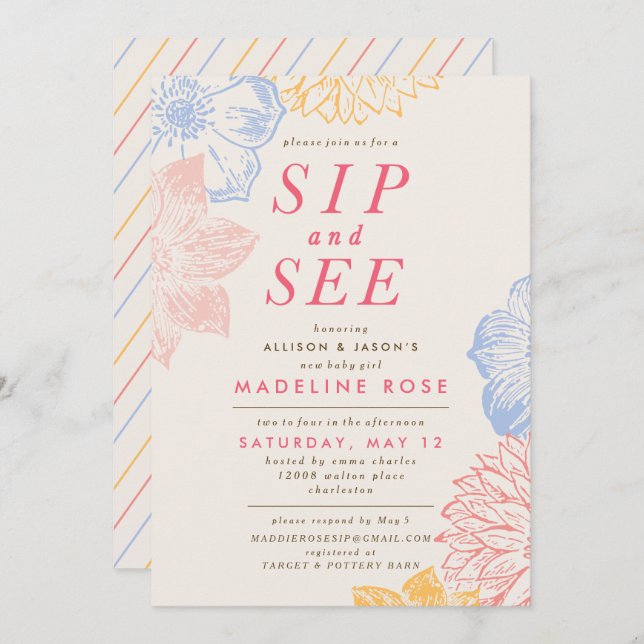 Baby Shower Invitation *Sip And See* (Front/Back)