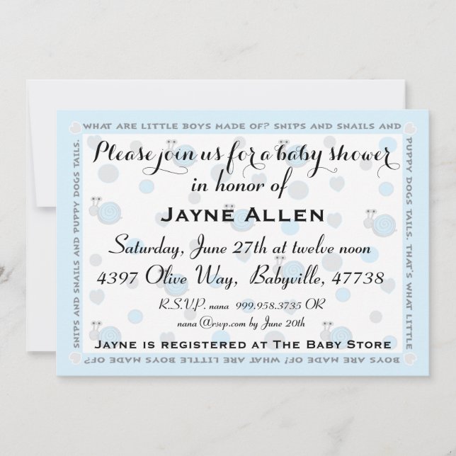 Baby Shower Invitation "Snips and Snails" (Front)