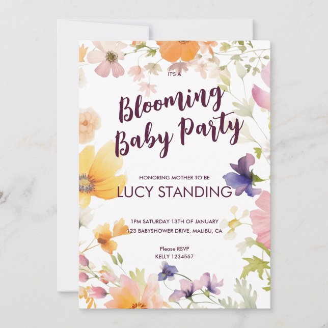 Baby Shower Invitation Spring Wildflowers (Front)