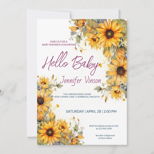 Baby Shower Invitation Sunflowers (Front)