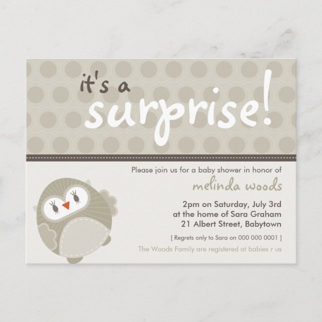 BABY SHOWER INVITATION :: surprise owl 6 (Front)