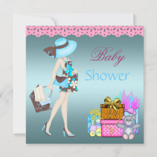 Baby Shower Invitation Teal Blue Pink Gifts Bear