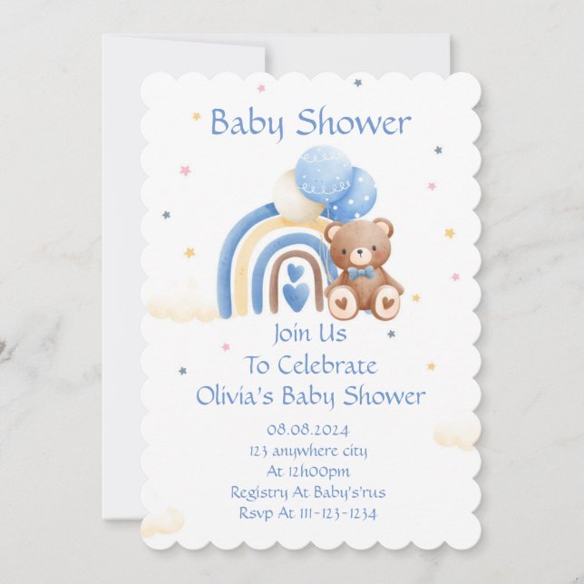 BABY SHOWER INVITATION TEDDY BEAR (Front)