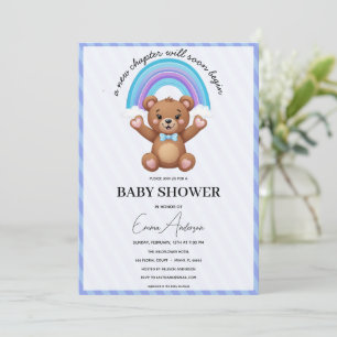 Baby Shower Invitation Teddy Bear Rainbow Cute Neu