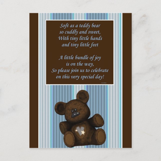 Baby Shower Invitation Teddy bear wtih poem BOY Postcard (Front)