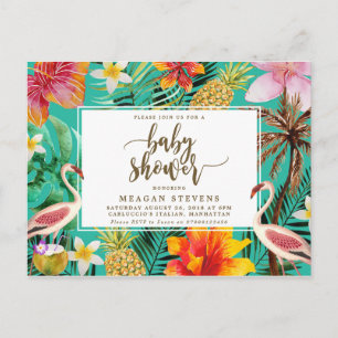 Baby Shower invitation tropical flamingo Postcard
