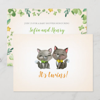 Baby shower invitation | twins | neutral | cats