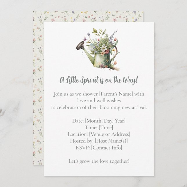 Baby Shower Invitation – Watercolor Garden Sprout (Front/Back)