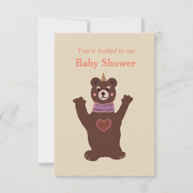 Baby shower invitation with a bear (Front)