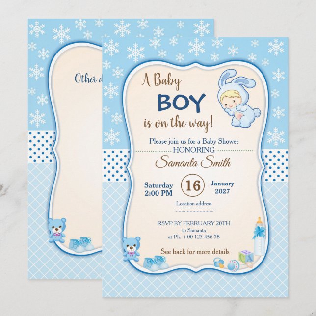baby shower invitation with a cute little bunny (Front/Back)