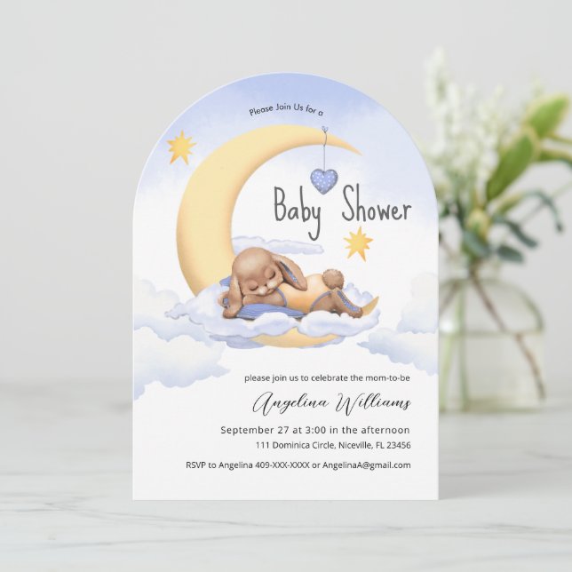 Baby shower invitation with an adorable bunny. (Standing Front)