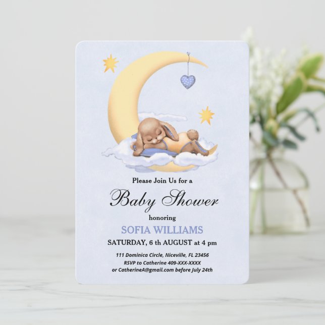Baby shower invitation with bunny. (Standing Front)