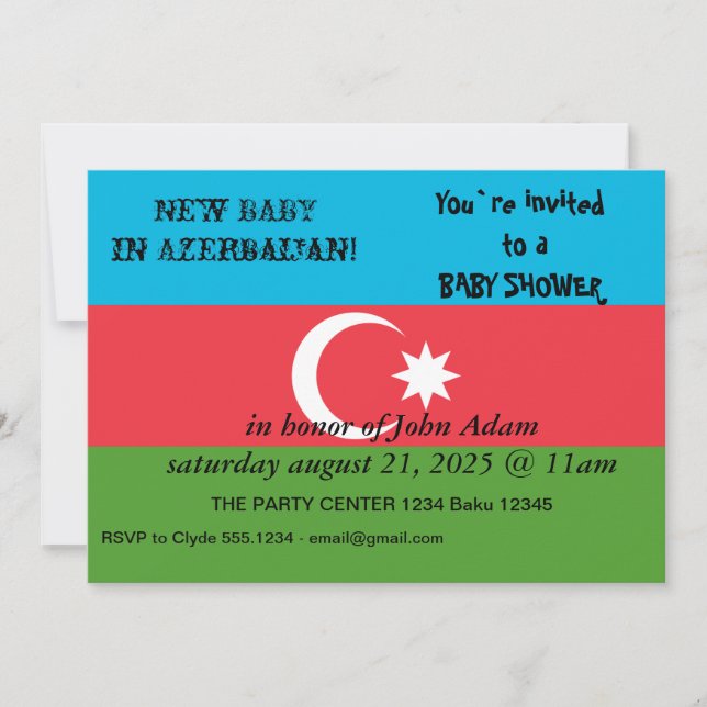 Baby Shower Invitation with Flag of Azerbaijan (Front)
