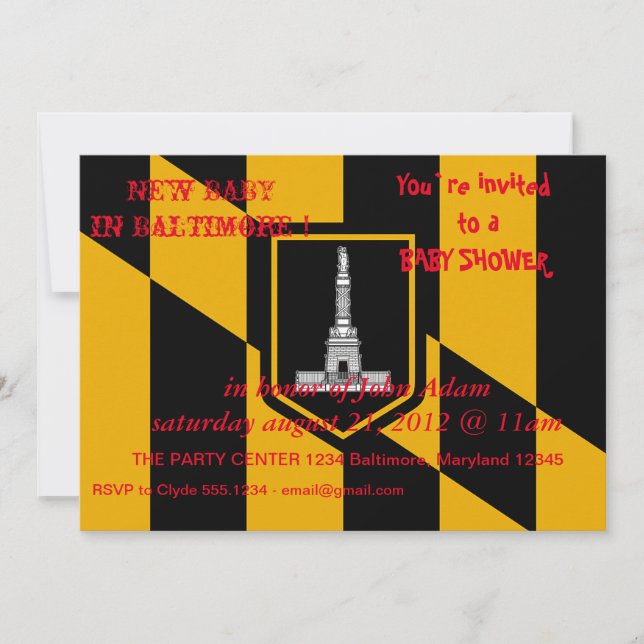 Baby Shower Invitation with Flag of Baltimore City (Front)