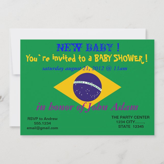 Baby Shower Invitation with Flag of Brazil (Front)