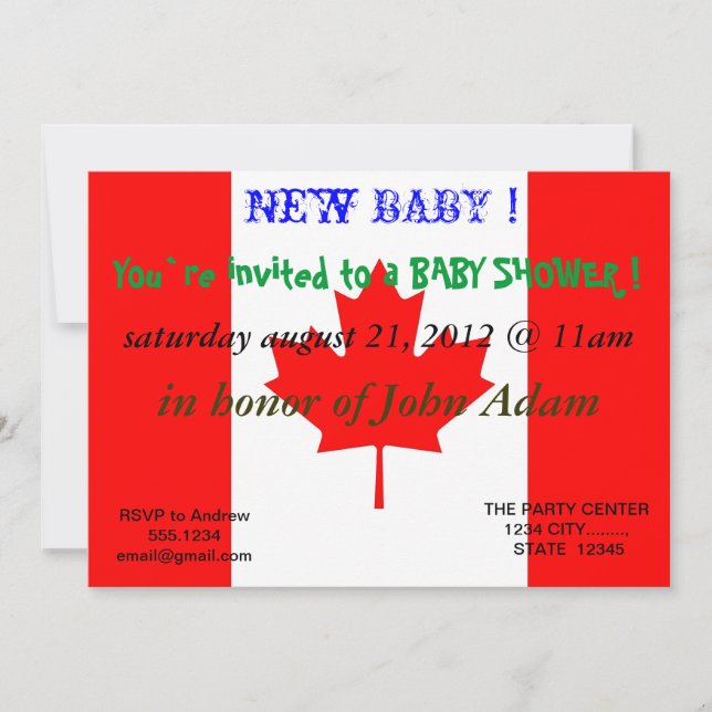 Baby Shower Invitation with Flag of Canada (Front)