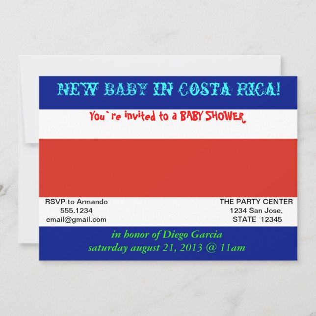 Baby Shower Invitation with Flag of Costa Rica (Front)