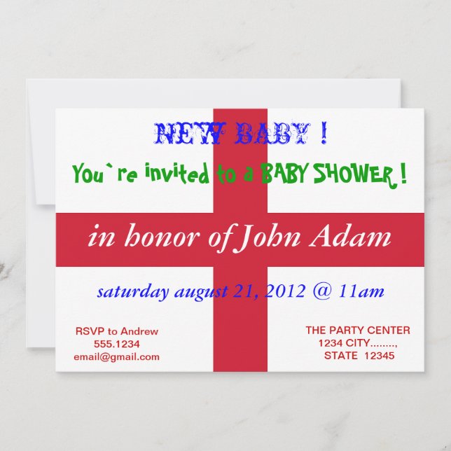 Baby Shower Invitation with Flag of England (Front)